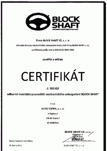 Block Shaft certifikat pro Auto TOPRA